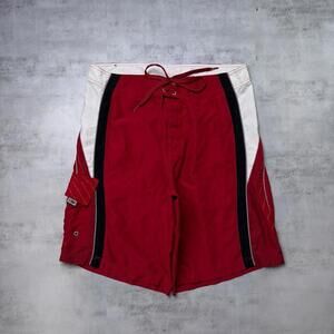 Y2K Red Zero Point Grunge Baggy Surf Board Shorts